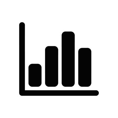 Beyaz arkaplanda izole edilmiş bu vektör simgesi, veri analizini ve istatistiksel sonuçları temsil eden basit bir siyah çubuk grafiği içerir..