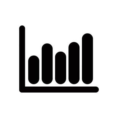 Bu, veri analizi ve artan eğilimi gösteren basit bir siyah çubuk grafik simgesidir. Çeşitli dijital uygulamalar için uygun beyaz bir arkaplan üzerinde net bir illüstrasyon.