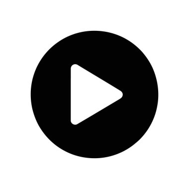 Bir siyah vektör çalma düğmesi simgesi, beyaz bir arkaplana karşı dizilmiş sağa dönük bir üçgen ok içerir. Basit, temiz ve UI / UX tasarımları için ideal.