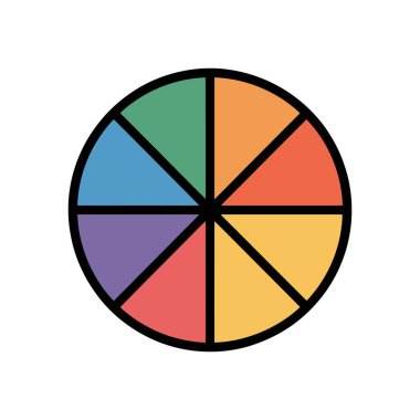 Yuvarlak bir grafiğin basit vektör çizimi. Değişen sekiz farklı rengin beyaz bir arkaplan üzerinde siyah bir hatla bölünmesi..