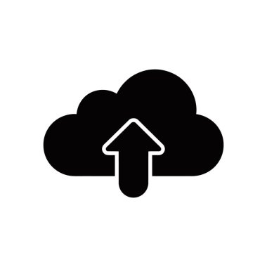 Beyaz arka planda yukarı doğru ok atan bir siyah bulut simgesinin vektör çizimi. Web sitesi ve uygulama tasarımı ve bulut hesaplama içeriği için kullanışlı grafik.