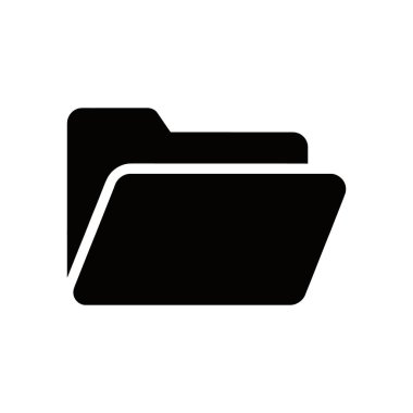 Bu basit illüstrasyon, beyaz arkaplanda veri depolama veya düzenleme için kullanılan, arayüz tasarımları ve daha fazlası için mükemmel bir siyah klasör simgesi tasvir eder..