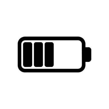 Orta ya da kısmi yük seviyesini gösteren bir pil göstergesinin basit siyah vektör simgesi. Beyaz bir arka planda izole edilmiş. Uygulamalar ya da web siteleri için mükemmel.