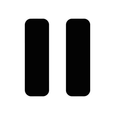 İki dikey siyah çubuktan oluşan evrensel olarak tanınan duraklama sembolünü gösteren bir vektör simgesi. Beyaz arkaplanda izole edilmiş ve kullanıcı arayüzü tasarımları için mükemmel.