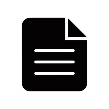 Siyah bir belge ikonunun basit, minimalist bir vektör çizimi. Belgede katlanmış bir köşe ve beyaz arkaplan üzerinde metni temsil eden üç yatay çizgi bulunuyor..