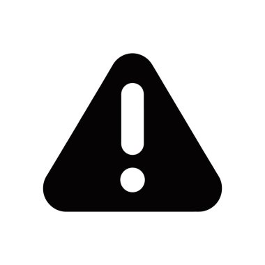 Yüksek çözünürlüklü vektör dosyası yuvarlak köşeli siyah üçgen bir simge gösterir, uyarı veya uyarı anlamına gelir, bir ünlem işareti içerir. Beyaz arkaplanda izole.