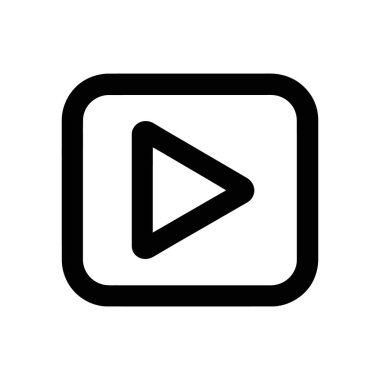 Yuvarlak kare çerçeve içinde tasarım ve multimedya projeleri için uygun, beyaz bir arkaplan karşısında ortalanmış siyah bir çalma düğmesine sahip izole vektör simgesi.