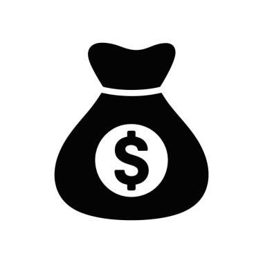 İzole kabartma çizimi, ortada bir dolar işareti olan siyah bir para çantasını gösteriyor. Beyaz arka plan, finansal güvenlik ve servet birikimini temsil ediyor..