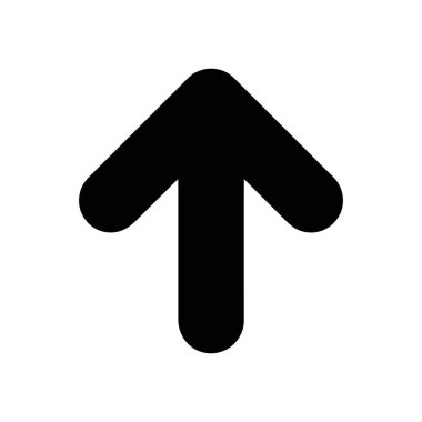 Minimalist siyah ok simgesi tasarımı Yuvarlak bir ok başı ve sapı ile yukarıya bakıyor, basit kullanım ve uygulama için beyaz bir arkaplanda izole edilmiş.