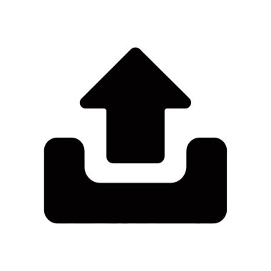 Yuvarlak bir kabın içinden yükselen yukarı dönük bir ok içeren koyu siyah bir gönderme simgesi, temiz beyaz bir arkaplan üzerine kurulmuş, çeşitli dijital projeler için mükemmel.