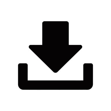 İndirme sembolünün izole edilmiş siyah vektör simgesi. Dosya ve veri indirme kavramını gösteren, bir tepsinin üzerinde aşağıya bakan bir ok özelliği var. Beyaz arkaplana karşı ayarla.