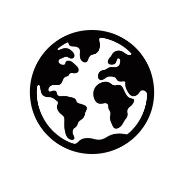 Bu vektör görüntüsü, beyaz bir zemin üzerinde dünyayı temsil eden minimalist siyah ve beyaz bir dünya ikonu barındırıyor. Basit ve temiz görsel iletişim için tasarlandı..