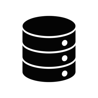 Düz tasarım veritabanı ikon vektör illüstrasyonu. Veri depolama ve yönetim konsepti için beyaz arkaplan üzerinde üç veri depolama çemberi ile siluet vektör illüstrasyonu.