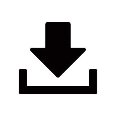 Kullanıcı arayüzü, web sayfası düğmesi veya grafik tasarım ögesi için siyah indirme simgesi, beyaz arkaplan üzerindeki bir satırı aşağıya doğru gösteren bir ok gösterir.