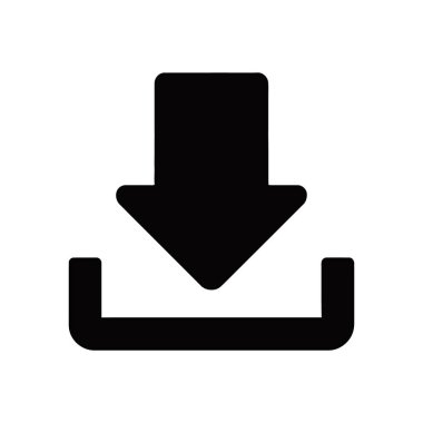 Siyah indirme simgesi vektör illüstrasyonu basit, açık bir oku bir kabın içine doğru gösterir. Beyaz arkaplanda web sitesi, grafik tasarımları ve mobil uygulamalar için ideal.