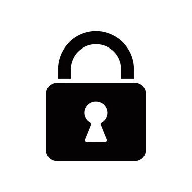 Beyaz arkaplanda bir anahtar deliğiyle izole edilmiş siyah asma kilit simgesi, güvenlik, erişim kontrolü, veri koruması ve dijital güvenlik kavramlarını sembolize ediyor.