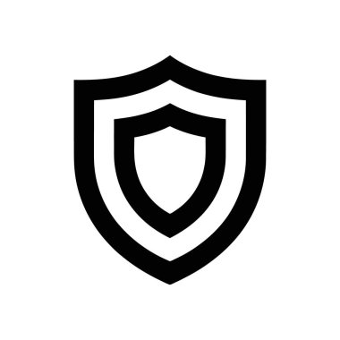 Beyaz arka planda, tasarım uygulamaları için katmanlı ya da özet bir efekt içeren bir siyah güvenlik kalkanı sembolünün izole edilmiş vektör çizimi.