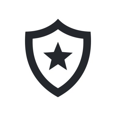 Grafiksel kaynak merkezinde beş köşeli bir yıldız bulunan katı bir siyah kalkan anahatına sahiptir. Minimalist ve vektör sanatı beyaz arkaplan kullanımı için idealdir, güvenliği ve korumayı temsil eder.