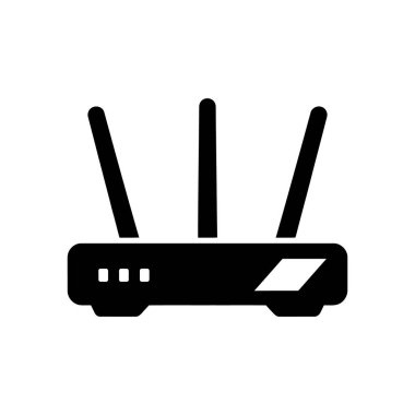 Üç anten içeren basit siyah ve beyaz yönlendirici ikon vektörü. Beyaz arka planda sunulan iletişim, teknoloji ve ağ tasarımı için ideal.