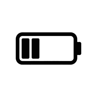 Düşük şarj seviyeli, beyaz arka planda siyah ile gösterilmiş bir bataryanın vektör simgesi. Basit, minimalist tasarım.