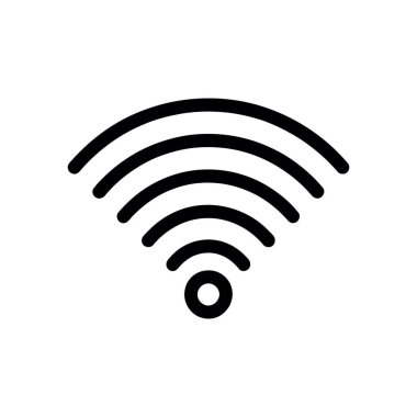 Beyaz zemin üzerinde dairesel tabanlı siyah kablosuz sinyal ikonu grafiği. Bu vektör bağlantıyı simgeler ve çeşitli dijital projeler için idealdir.