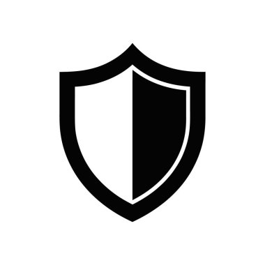 Ayrıntılı vektör simgesi, güvenlik, koruma ve savunmayı sembolize eden siyah beyaz bir kalkan gösteriyor. Temiz, minimalist tasarım beyaz bir arkaplanda izole edilir, birleştirilmesi kolaydır..