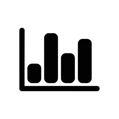 Beyaz arkaplanda izole edilmiş basit bir siyah çizgi grafik vektör simgesi. Grafikte farklı çubuk yükseklikleri olan ve verileri net bir şekilde gösteren bir analiz var..