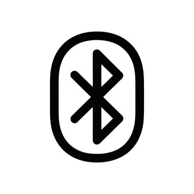 Kablosuz teknoloji ve iletişimi tasvir eden siyah bluetooth sembol vektör ikonu. Tasarım, temiz beyaz arka planda oval bir şekle sahip..