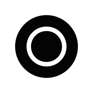 Düz beyaz bir arkaplan üzerine kurulu, içinde beyaz halka olan koyu siyah bir daire içeren basit, temiz bir vektör çizimi. Grafik kullanımı için minimalist tasarım.