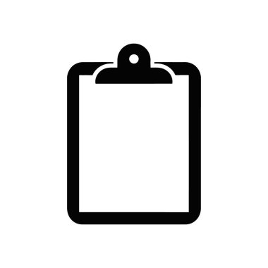 Beyaz zemin üzerinde doldurulmaya hazır boş kağıtlarla basit bir siyah pano simgesi. Vektör grafiği açık ve modern, çeşitli tasarım uygulamaları için uygundur.