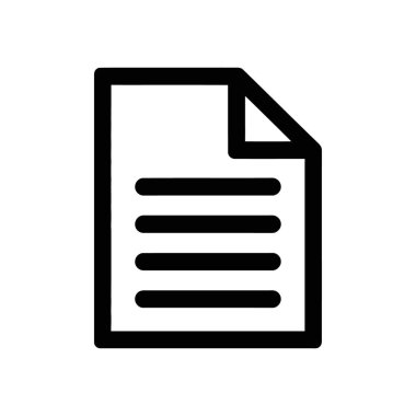 Katlanmış köşeli ve dört yatay satırlı, temiz beyaz arkaplana karşı ayarlanmış siyah çizgili bir belgeye sahip izole vektör simgesi.