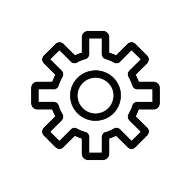 Temiz beyaz zemin üzerinde izole edilmiş basit bir siyah dişli simgesi. İllüstrasyon, herhangi bir dijital ya da yazdırma projesi için mükemmel, cesur, ana hatlı bir vektör stiline sahiptir..