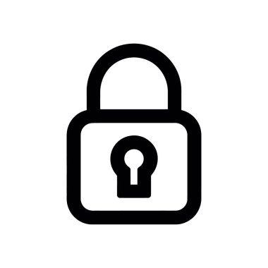 Bu vektör simgesi, merkezinde temiz beyaz bir arkaplan üzerinde bir anahtar deliği olan basit bir siyah asma kilit tasarımı gösterir. Pek çok kullanım için uygun.