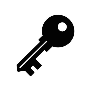 Minimalist siyah anahtar vektör simgesi temiz beyaz bir arkaplanda izole edilmiş. Güvenlik, erişim, çözümler veya herhangi bir kilit ve anahtarla ilgili kavramı temsil etmek için ideal.