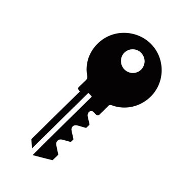 Siyah renkli, izole edilmiş bir anahtar vektör simgesini beyaz bir zemine karşı gösteriyor. Güvenlik, erişim ve anahtarları temsil ediyor. Çeşitli tasarım projelerine eklemek için ideal.