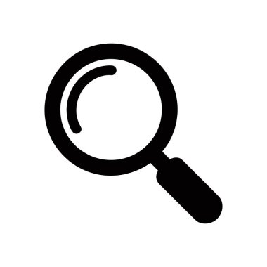 Basit, düz, siyah vektör ikonu büyüteçleri gösteriyor. Bu, arama, yakınlaştırma işlevselliği veya temiz beyaz arka planda soruşturma için idealdir.