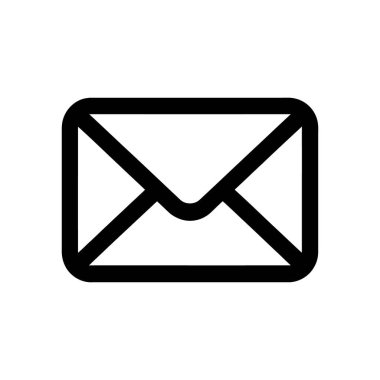 İzole grafik, beyaz arkaplan üzerindeki bir zarfı temsil eden basit bir siyah ana hat vektör simgesini tasvir eder, arayüz tasarımı için idealdir, e- posta uygulaması, mesajlaşma.