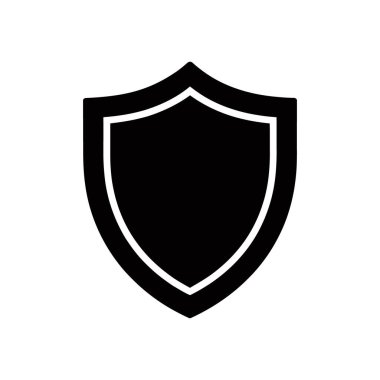 Vektör görüntüsü, berraklık ve etkili görsel temsil için beyaz bir zemin üzerine çizilmiş, klasik, koyu siyah kalkan simgesini gösterir.