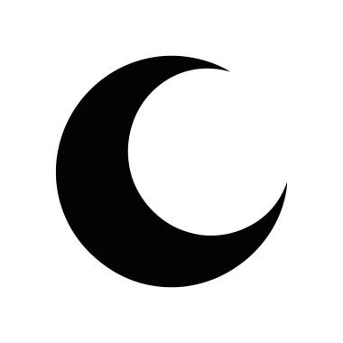 Temiz beyaz bir arkaplanda izole edilmiş siyah bir hilal vektör ikonu gösteriyor. Gece, gök cisimleri ya da ay evrelerini gösteren basit bir grafik.