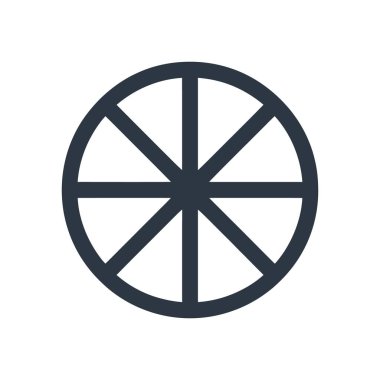 Koyu mavi tekerlek şeklinin detaylı temsili sekiz eşit parçaya bölünmüş, temiz beyaz arka plana odaklanmış. Çok yönlü kullanım için modern tasarım.