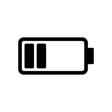 Yarım şarjlı bir bataryanın sade, siyah vektör simgesini betimler. Hücre enerji durumu ve evrensel cihaz sembolüne odaklanan minimalist tasarım.