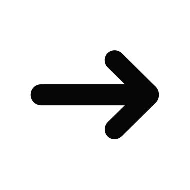 Sağı gösteren parlak siyah ok, temiz beyaz bir arkaplanda izole edilmiş. Yaratıcı projelerinizde yön, navigasyon veya ilerlemeyi temsil eden mükemmel vektör simgesi.