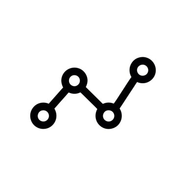 Temiz, izole edilmiş bir vektör ikonu çizgilerle birbirine bağlı siyah veri grafiği içeriyor, beyaz bir arkaplan üzerine kurulmuş. Bilgi grafikleri veya diyagramlarda kullanmak için ideal.