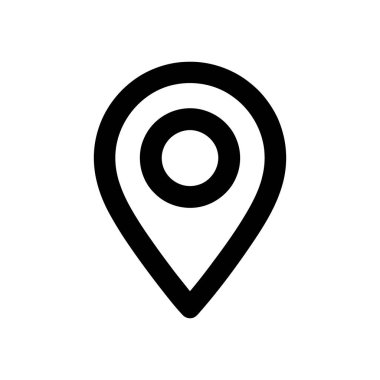 İzole edilmiş siyah nokta vektör ikonu. Temiz, minimalist bir tasarıma sahip. Beyaz arka planda sergileniyor. Harita işaretleyici sembolü net ve kolayca tanınabilir.