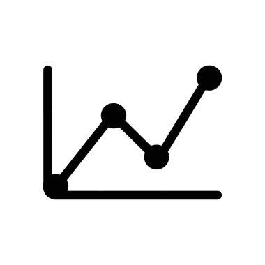 Beyaz arkaplanda bir çizgi grafiğinin siyah vektör simgesi. Finans tablosu, ilerlemenin izlenmesi için veri noktaları olarak bağlı noktalarla artan eğilimleri gösteriyor.