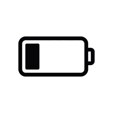 Kullanıcı arayüzü tasarımı ya da güç ile ilgili görseller için ideal, beyaz arkaplan üzerinde tükenmiş bir pil tasvir eden temiz vektör simgesi. Düşük enerjiyi temsil eder.