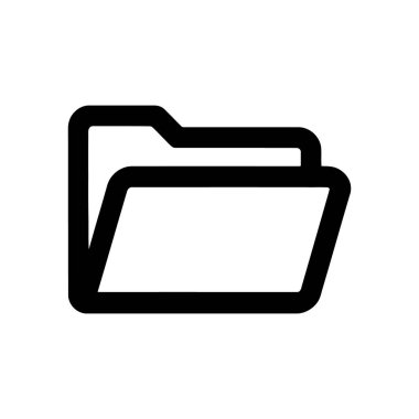 Beyaz bir arkaplana karşı siyah çizilmiş basit bir dizin simgesinin net vektör grafiği. Dosya, arşiv ve belge organizasyonu kavramlarını temsil etmek için ideal.