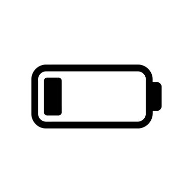 Siyah ile gösterilen düşük şarjlı düşük pil sembolünü gösteren temiz, çizilmiş bir vektör simgesi, çeşitli dijital arayüzlerde enerji durumunu göstermek için ideal.