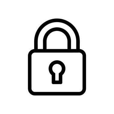Ayrıntılı siyah ana hat vektör simgesi, güvenlik kavramlarını resmetmek için ideal beyaz arka plana karşı sunulan, anahtar delikli bir asma kilidi gösterir.
