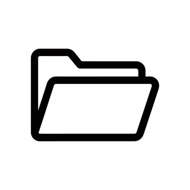 Açık bir klasörün temiz vektör simgesi, beyaz arkaplanda siyah ile özetlenmiş. Web sitesi tasarımı, uygulamaları veya yazdırma materyalleri için mükemmel.